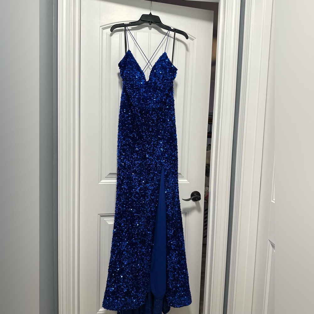 Blue sequin prom dress